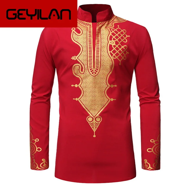 

Adisputent 2020 Spring New Men's Slim Fit Standing Collar Shirt Long Sleeve Graphic Printed Casual Beach Wedding Shirt Plus Size