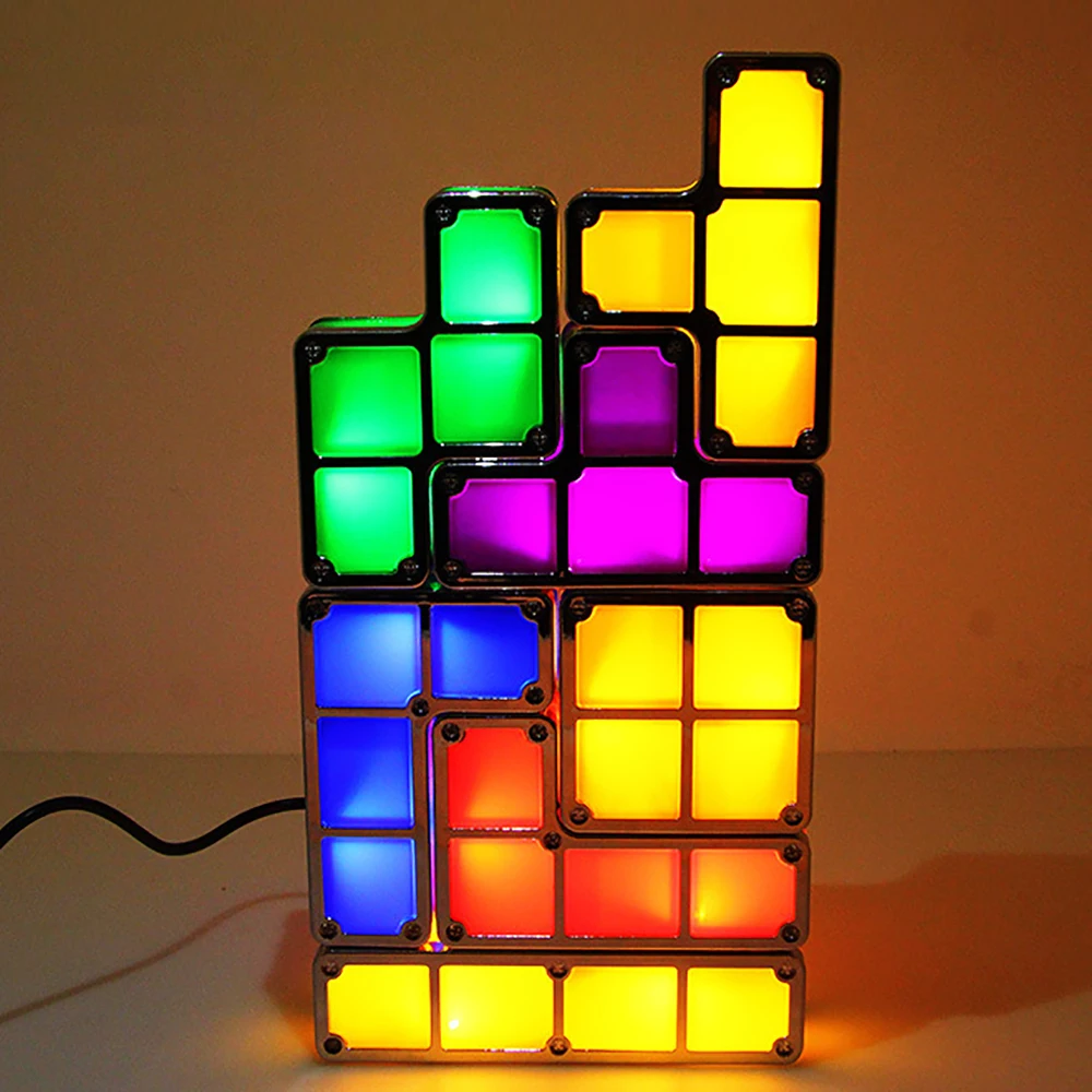 Детский Ночной светильник, креативный Тетрис, милая настольная лампа, сделай сам, красочный умный светильник, декор для детской комнаты, светящиеся, вечерние, праздничные лампы