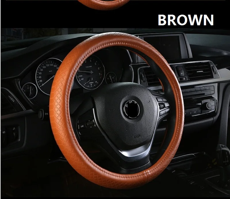 BROWN Универсальный автомобильный чехол из натуральной кожи на руль 37-38 см, спортивный автомобильный чехол на руль, противоскользящий автомобильный Стайлинг - Название цвета: BROWN