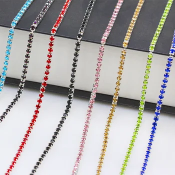 

1yard 1Row ss6 ss12 ss16 colour Crystal Glass rhinestone Silver Cup claw close chain sew on Trims craft for clothing accessories