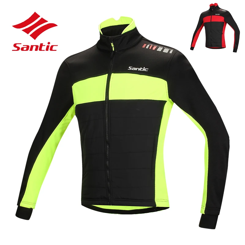 Santic зимняя мужская красная и зеленая велосипедная куртка с длинным ветрозащитным рукавом Мужская Флисовая термо Открытый велосипед Джерси велосипедная одежда