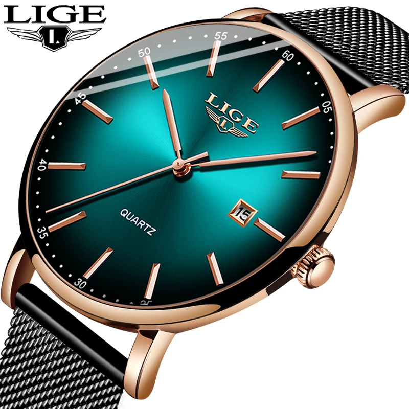 

2019LIGE New Ultra-Thin Blue Watch Top Luxury Brand Waterproof Date Simple Casual Fashion Quartz Watch Sports Men's Watch