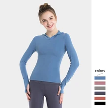 Solid Hoodie with Hood Women Naked Feeling Comfortable Pullovers Slim for Femme Running Sports Long Sleeve with Thumb Hole