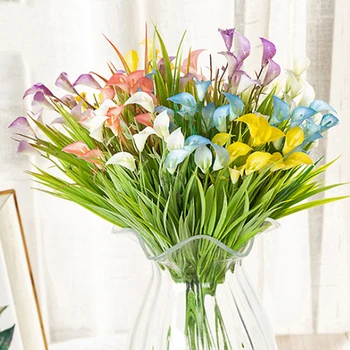 

Calla Lily Artificial plant Flowers Green Plastic Grass Fake plant Decorate flowers For Wedding Home Decoration Plant Grass