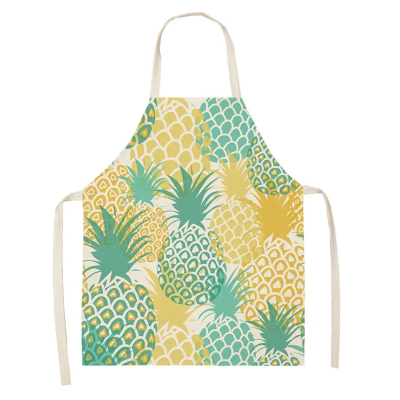 Pineapple Pattern Kitchen Aprons for Women Tropical Leaves Cotton Linen Bibs Household Cleaning Pinafore Home Cooking Aprons