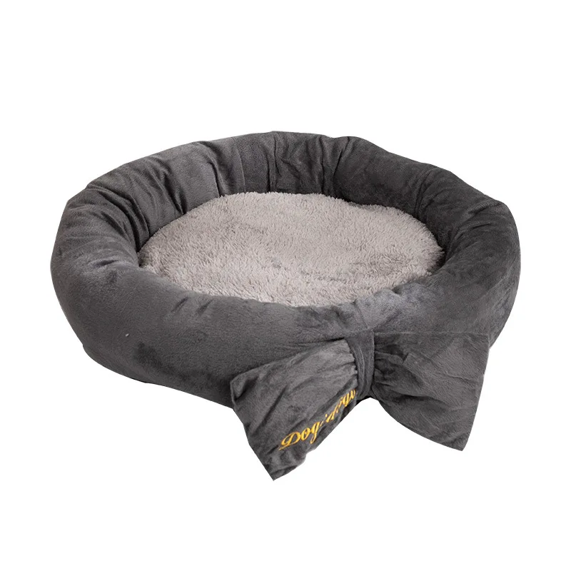 Красивый коврик с бантиком для кошки, Зимний Теплый Щенок щенка cama para gato, высококачественный лежак для питомца, товары для домашних животных - Цвет: Серый