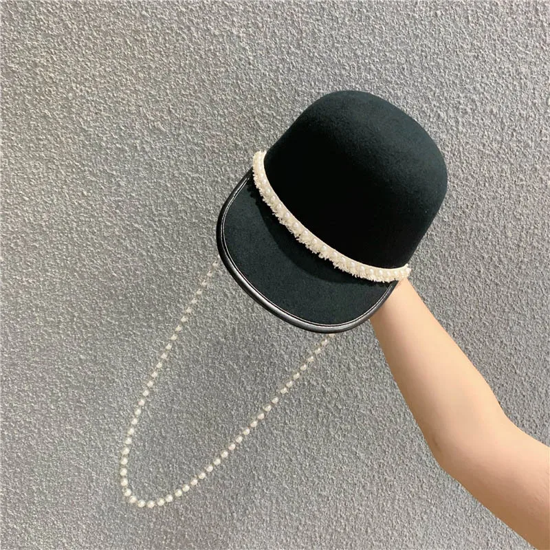 QDKPOTC, новинка, Осень-зима, женская, шерсть, Fedoras, английская Мода, перламутровые ремешки, фетровая шапка, маленькая, ароматная, ветровая, конная шапка