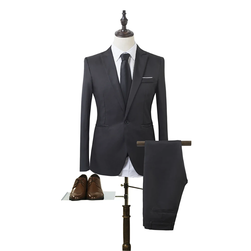 CYSINCOS, новинка, 2 предмета, деловой блейзер+ брюки, мужской костюм, осенняя мода, однотонный Тонкий Свадебный комплект, Винтажный Классический мужской блейзер - Цвет: 2