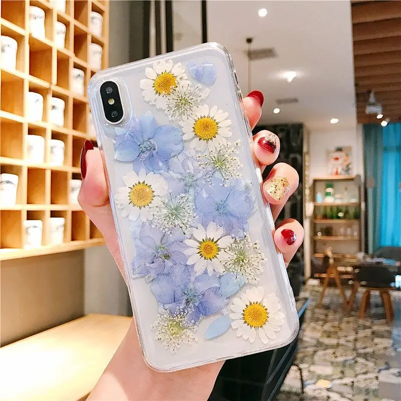 Для iPhone X XS Max XR 6 6S 7 8 Plus XR натуральные высушенные цветок ромашка Чехлы ручной работы симпатичный чехол Ins Мода с подарком