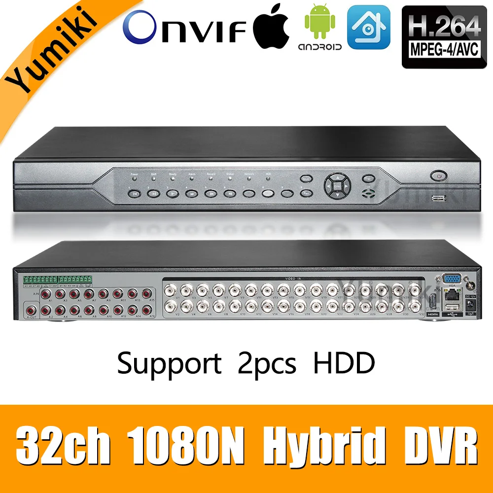 32ch 1080N DVR 5 in 1 Coaxial CVI TVI AHD Surveillance Video Recorder Systems Hybrid NVR For AHD 8CH IP Support 2pcs HDD XMEYE