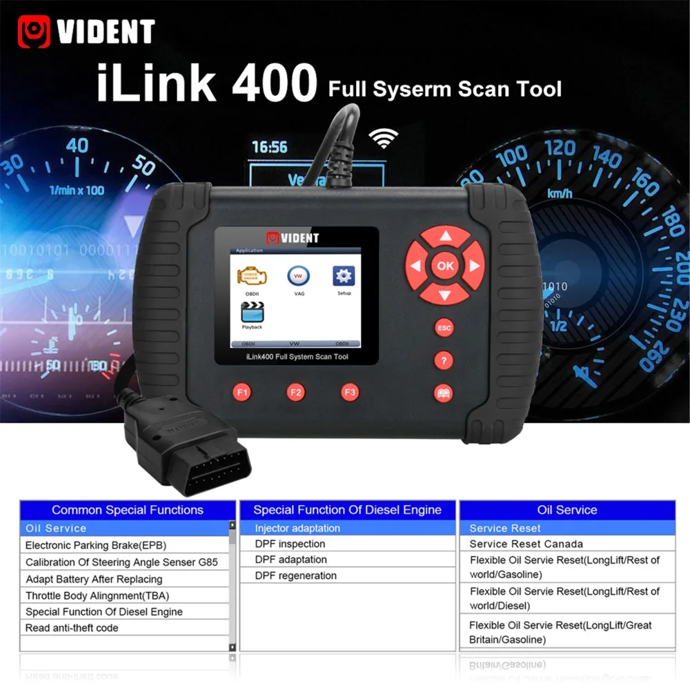 VIDENT iLink400 OBD Автомобильный диагностический сканер OBDII Автомобильная полная система ABS SRS EPB передача DPF Сброс масла Чтение стереть код инструмента