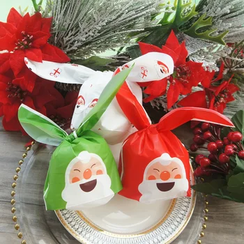 

23*14cm 50pcs Red Green Smiling Christmas Santa Plastic Bag New Year Cookie Candy Handmade DIY Gift Pack Party Decoration