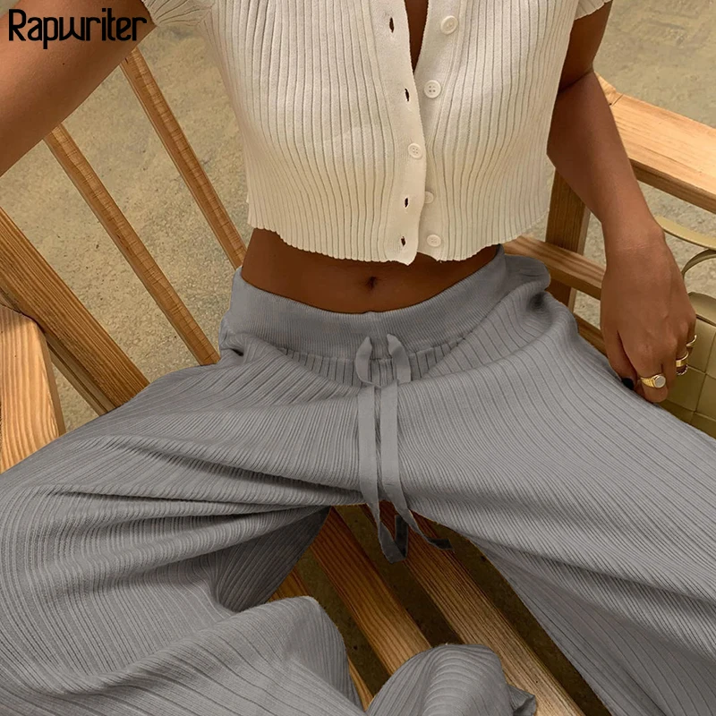 Casual Solid Knitted Loose Drawstring Wide Pants Women 2020 Autumn High Waist Straight Trousers Long y2k Pant Capris Streetwear Casual Solid Knitted Loose Drawstring Wide Pants Women 2020 Autumn High Waist Straight Trousers Long y2k Pant Capris Streetwear