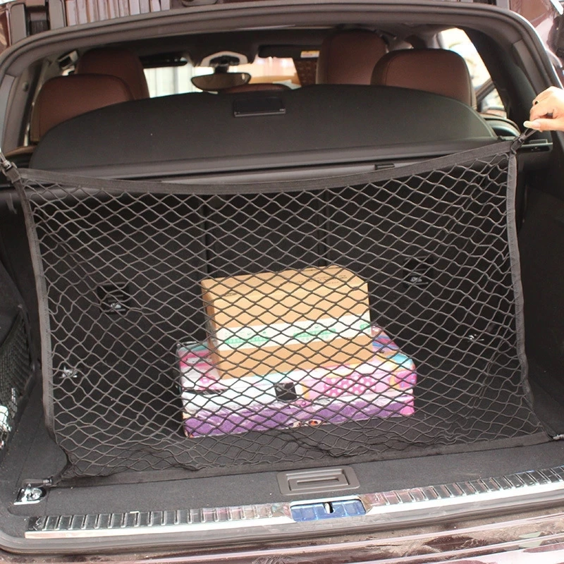Adjustable 70*110 CM Universal Car Trunk Luggage Storage Cargo Net-Universal Stretchable Truck Net with 4 Hooks