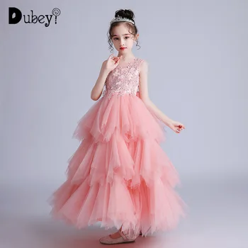 

Flower Girl Summer New Long Three Layers Fluffy Dress Princess Dress Elegant Wedding Birthday Party Dress