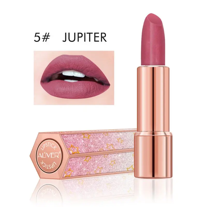 8 Colors Matte Lipstick Starry Sky Starlight Moisturizing Waterproof Long Lasting Pigmented Lip Gloss Makeup Cosmetic - Color: 5