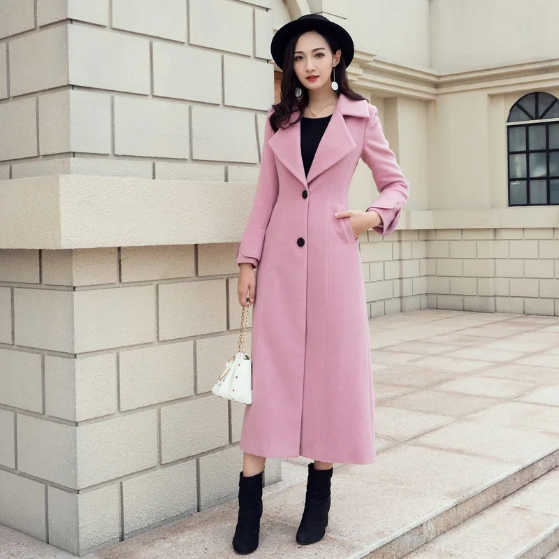 

Coat Female Long Pink Coat 2019 Autumn And Winter New Loose Woolen Coat