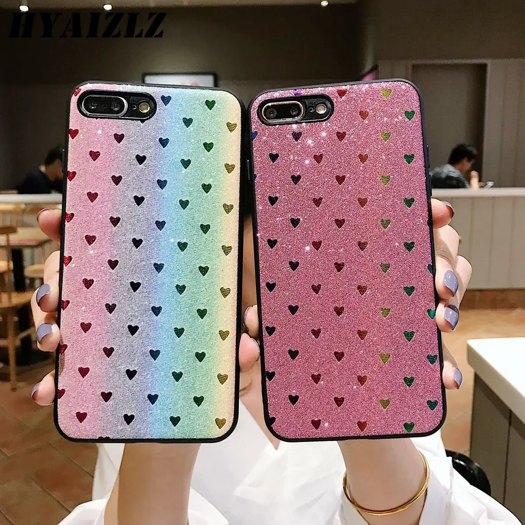 

Girls Glitter Case for iPhone 11 Pro Max XS XR X 6 6S 7 8 Plus Gradient Skin Hard Back Cover Love Women's Phone Protective Shell