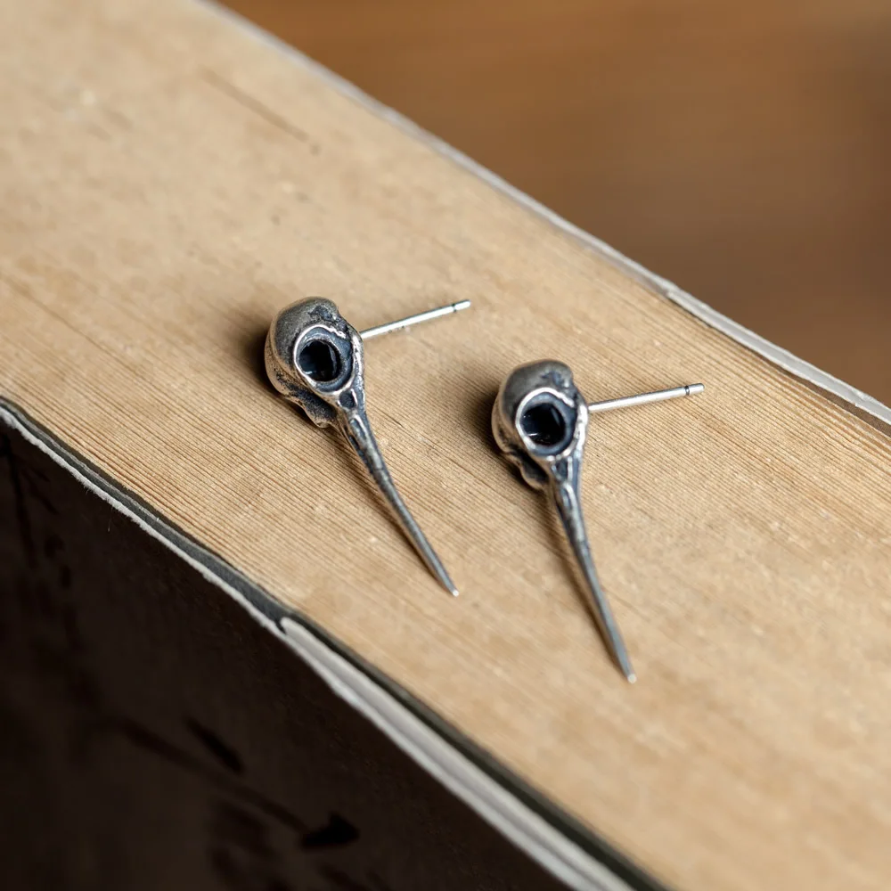 925 Sterling Silver Hummingbird Bones Stud Earrings Women Punk Earrings Vintage Party Wedding Jewelry Gifts for Girls Women