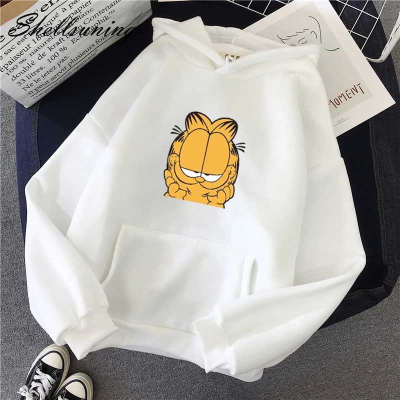 

Winter Sweatshirt Women Cartoon Printed Hooded Hoodies Harajuku White Pink Long Sleeves Pullovers female Clothes