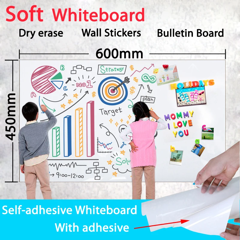 

Self-sticking Whiteboard Dry Erase White Board Kids Wall Sticker Soft Message Board School Board Memo Boards Size:450MM*600MM