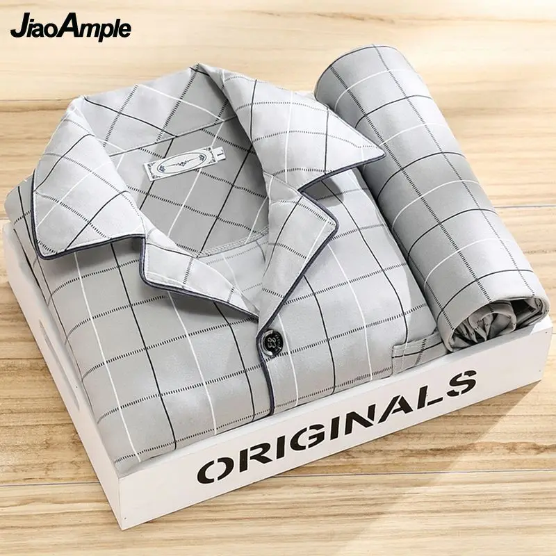 Men's Spring Autumn Striped Long-sleeved Trousers Pijamas Two-piece Loose Nightwear Homewear Set pajama sets