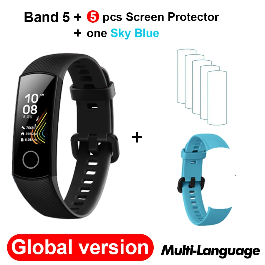 GB N Sky Blue N Film Браслет для Honor Band 5, умный Браслет, 5 оксиметров, волшебный цвет, сенсорный экран, для плавания, для обнаружения сердечного ритма, сна, сна - Цвет: GB N Sky Blue N Film
