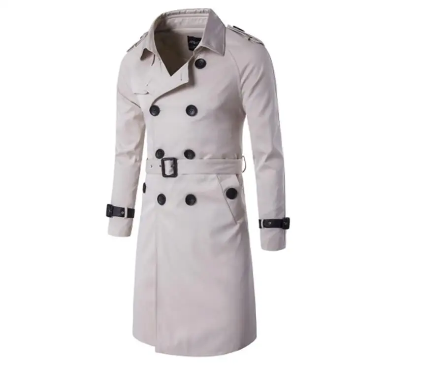 Beige Trench Men Мужские тренчи брендовые модные длинные двубортные ветровки деловые мужские ветровки черные куртки повседневные пальто 3XL - Цвет: Beige Trench Men