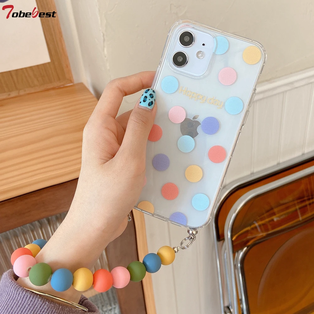 Tobebest Colorful Round Beads Bracelet Clear Phone Case for iphone 13