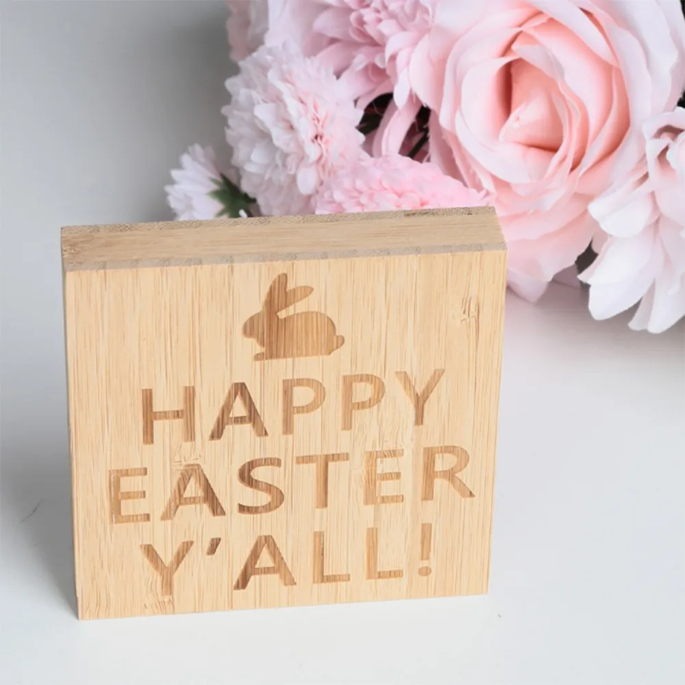 10x10x2cm Home Decorations Bamboo Decoeative Tabletop Ornaments Bamboo Crafts Art Letter Pattern Wooden Doorplate