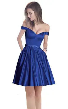 

BGW 3105ht Off Shoulder Satin A Line Homecoming Dresses Sleeveless Mini Robes Sexy V Neck 2020 Newest Girls Dress For Party