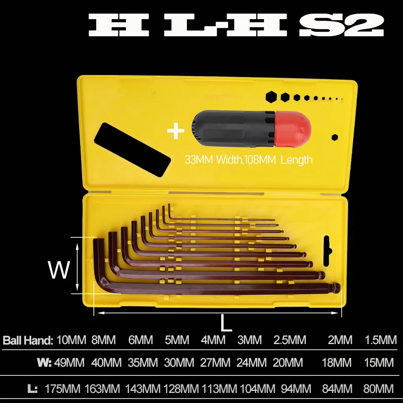 H L-H S2 Onnfang 1,5-10 мм шестигранный ключ, набор хромированных/матовых шаровых торцевых шестигранных ключей, набор двойных шестигранных ключей из сплава, ручные инструменты - Цвет: H L-H S2