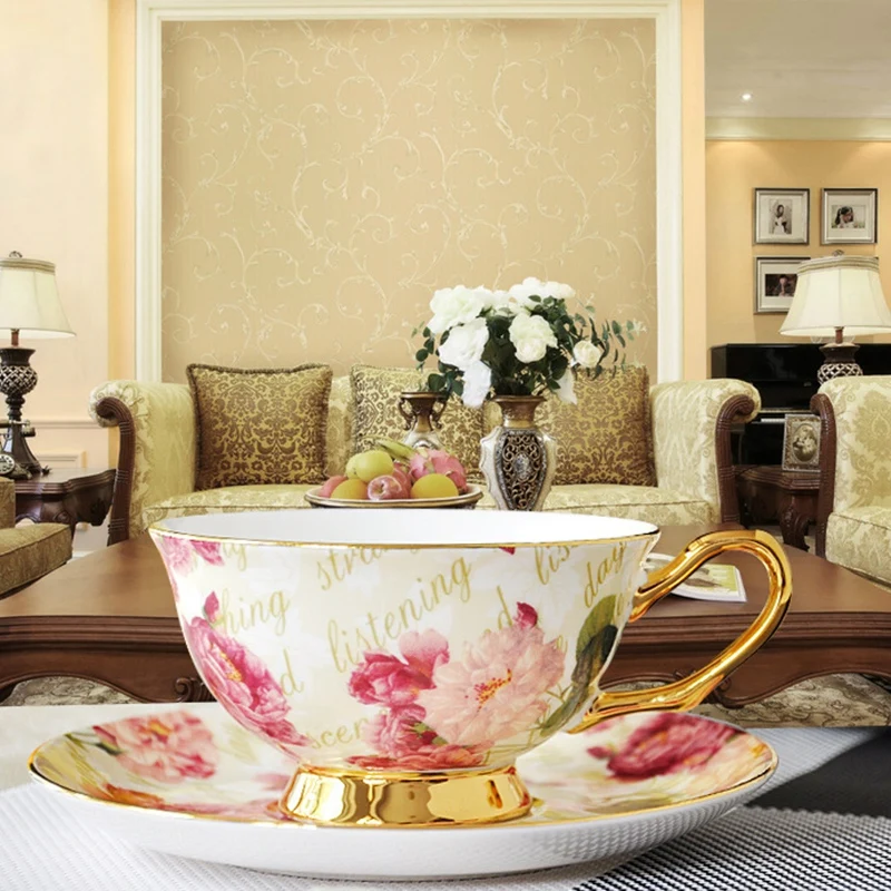 Bone China Coffee Cup European Set Retro Phnom Penh Ceramic Gift Flower Cup
