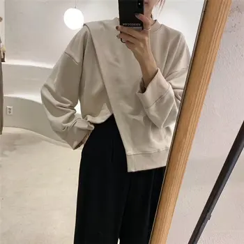 

Alien Kitty Solid Chic Loose O-Neck Pullover Soft 2020 Fashion Cross High Quality Oversize Warm Casual Women Female Sweatshirt