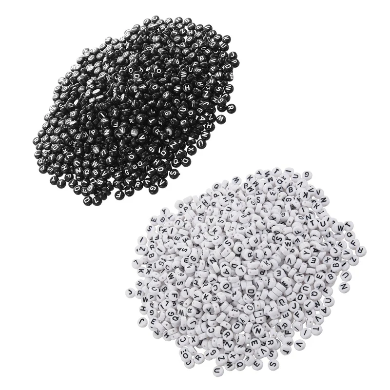 2000 Pcs Letter/ Alphabet Acrylic Beads 7Mm(1/4 Inch), 1000 Pcs Black Mixed& 1000 Pcs White Mixed