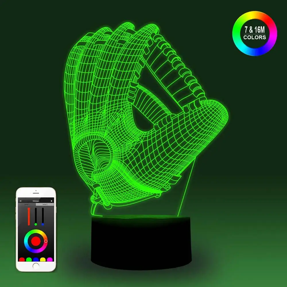 NiteApps 3D бейсбольная перчатка ночник настольная Иллюзия украшение лампа подарок на день рождения приложение/сенсорное управление