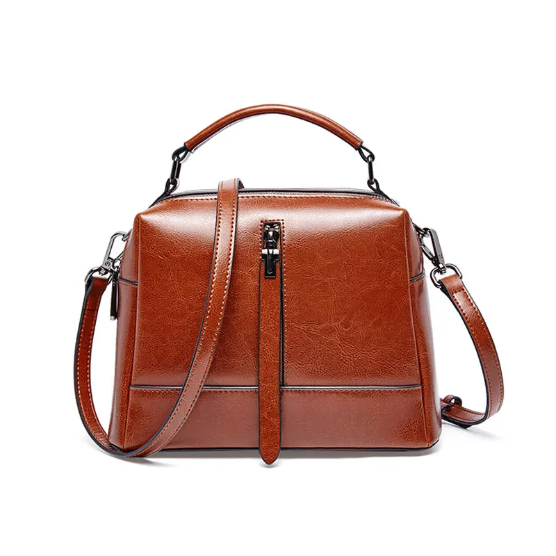Genuine Leather Vintage Brown Women Handbag Messenger Shoulder Bags Daily Casual Tote High Quality Black Bag Purse - Цвет: caramel