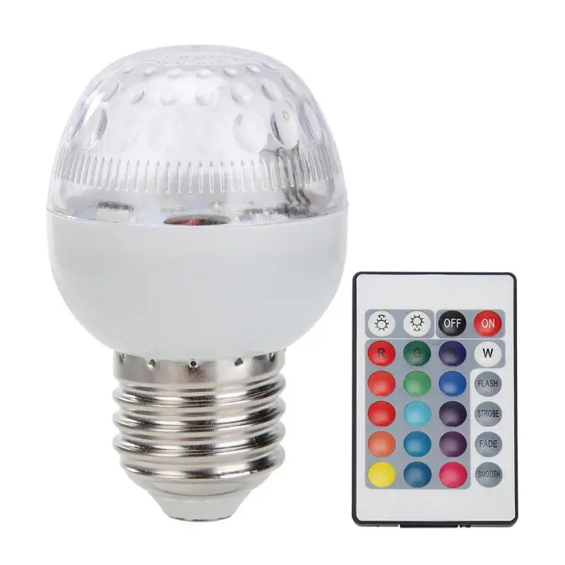 E27 85-265V 3W RGB Светодиодный Диммируемый волшебный сценический светильник с дистанционным управлением