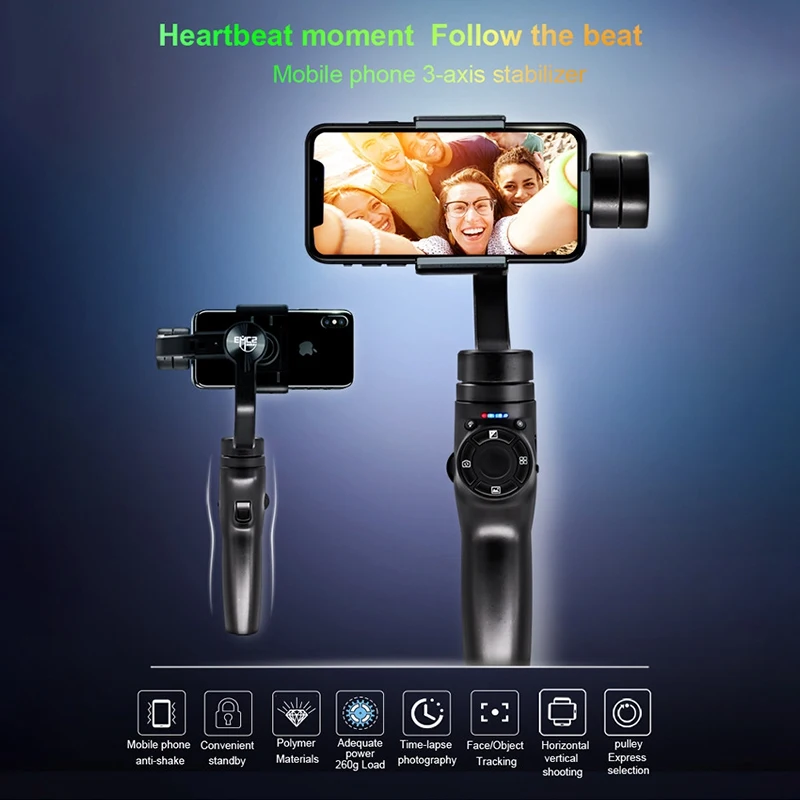  FULL-Smartphone Sports Camera 3-Axis Handheld Gimbal PTZ Stabilizer Focus Pull & Zoom for IPhone An