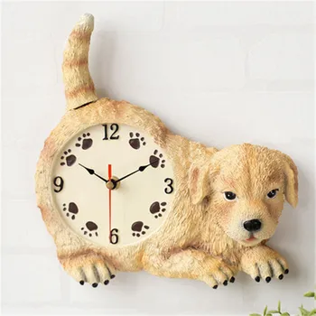 

Simulation animal dog Cute Puppy Statue Golden Retriever Wall clock decoration modern minimalist Decor Action Figure Toy