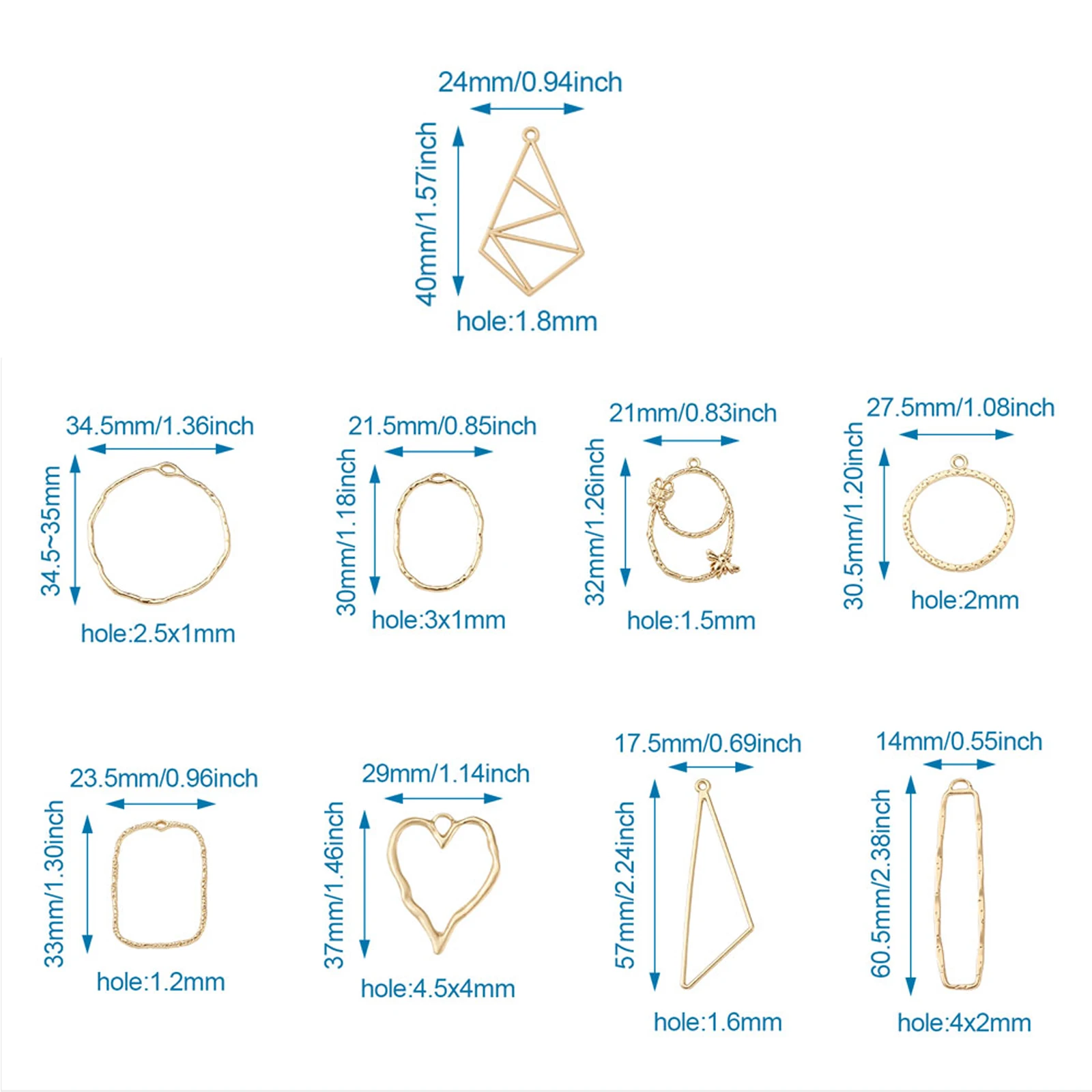 100Pcs Alloy Open Back Bezel Pendants Charms Heart Ring Drop Geometry Frame For DIY UV Epoxy Resin Pressed Flower Jewelry Making