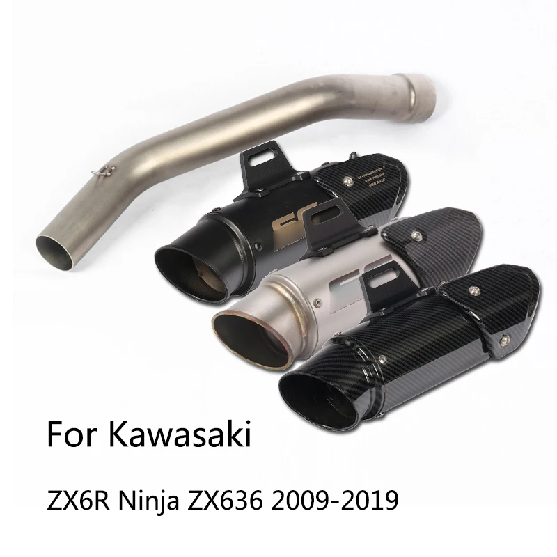 

Exhaust Set for 2009-2019 Kawasaki ZX6R Ninja ZX636 Motorcycle Mid 51 mm Exhaust Tail Pipe No DB Killer Delete Replace Catalyst