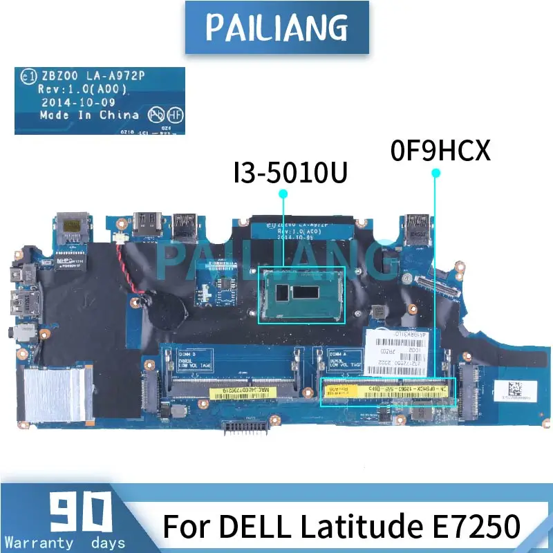 

For DELL Latitude E7250 I3-5010U Laptop Motherboard 0F9HCX LA-A972P SR23Z DDR3 Notebook Mainboard