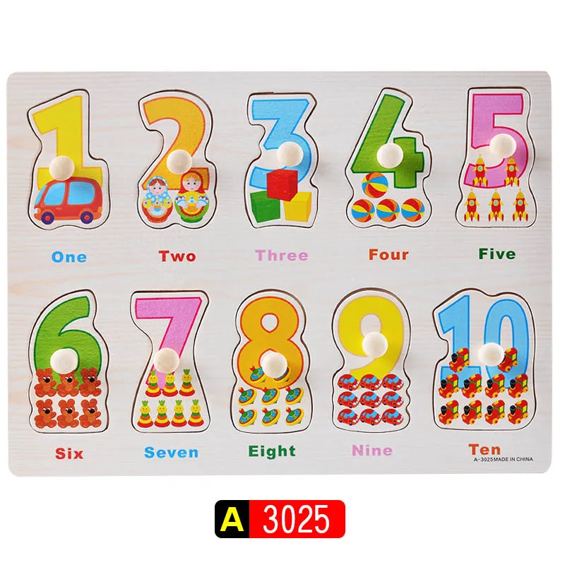 Big Size Baby Montessori Wooden Puzzle Hand Grab Board Set Educational Toys Infantil Cartoon number letter Math Puzzle kids Gift 14