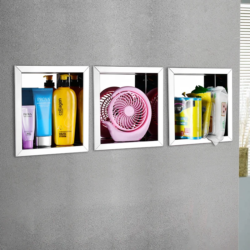 Bathroom Shelf Organizer Stainless Steel Concealed Bath Shelves Corner Shampoo Holder In-wall Shower Caddy Rack Cosmetic Basket