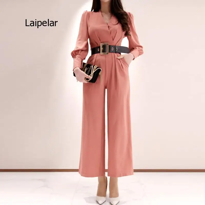 Women's Clothing 2021 Autumn New Product Ol Professional Design High Waist Loose Wide Leg Pants Long Sleeve Jumpsuit Women