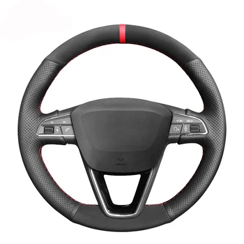 

Black Artificial PU Leather Suede Car Steering Wheel Cover for Seat Leon 5F Mk3 2013-2019 Ibiza 6J Tarraco Arona Ateca Alhambra