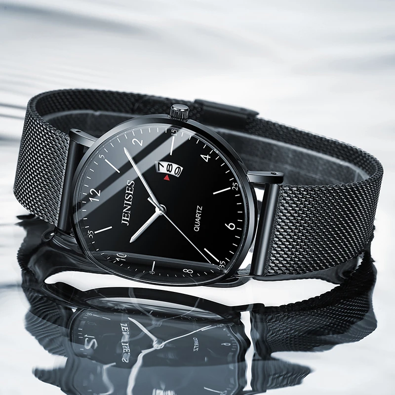 Jenises мужские s часы лучший бренд класса люкс мужские Кварцевые спортивные часы повседневные наручные часы тонкие стальные сетчатые водонепроницаемые часы мужские часы