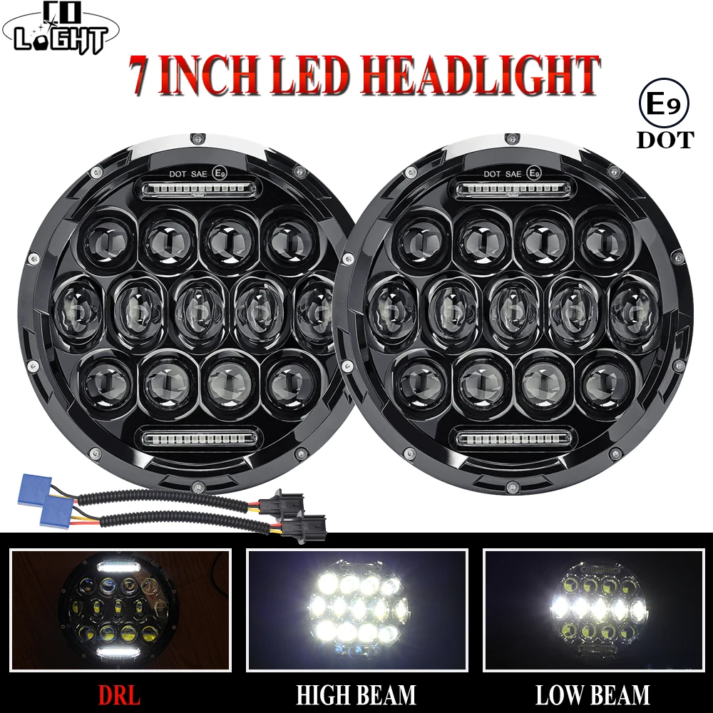

CO LIGHT Car LED 7 Inch Round Headlight 75W 35W DRL Hi/Lo for Jeep Wrangler Hummer Lada Niva 4x4 Car Led Driving Light 12V 24V