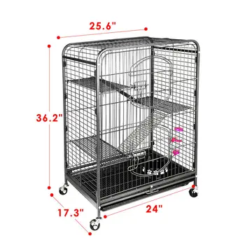 

37'' 4 Level Indoor Ferret Rabbit Cage Large Space Ferret Pet Cat w/2 Front Door